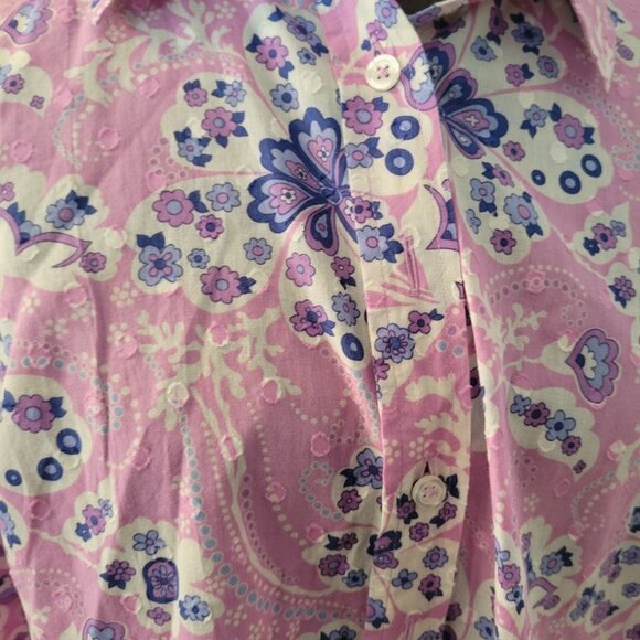 Talbots Pink Blue Floral Long Sleeve Button Up XP - Picture 3 of 6